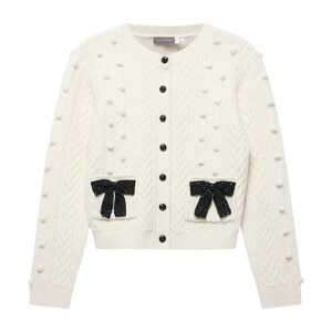 Mint Velvet Cream Bow Detail Wool Blend Cardigan